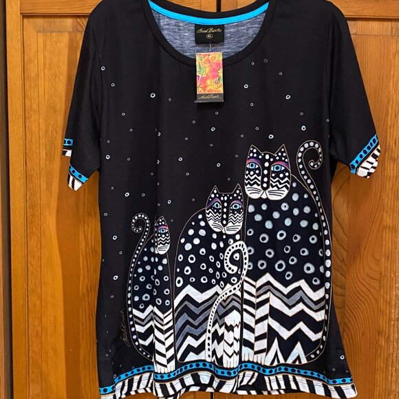 Laurel Burch Cat Short Sleeve Blouse XL NWT - Picture 2 of 5